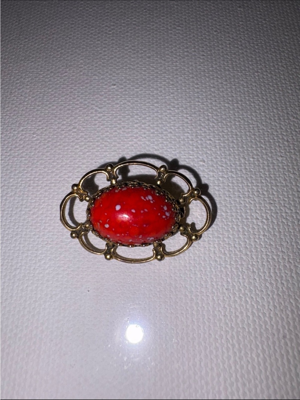 Vintage freirich gold tone orange speckled cabochon brooch